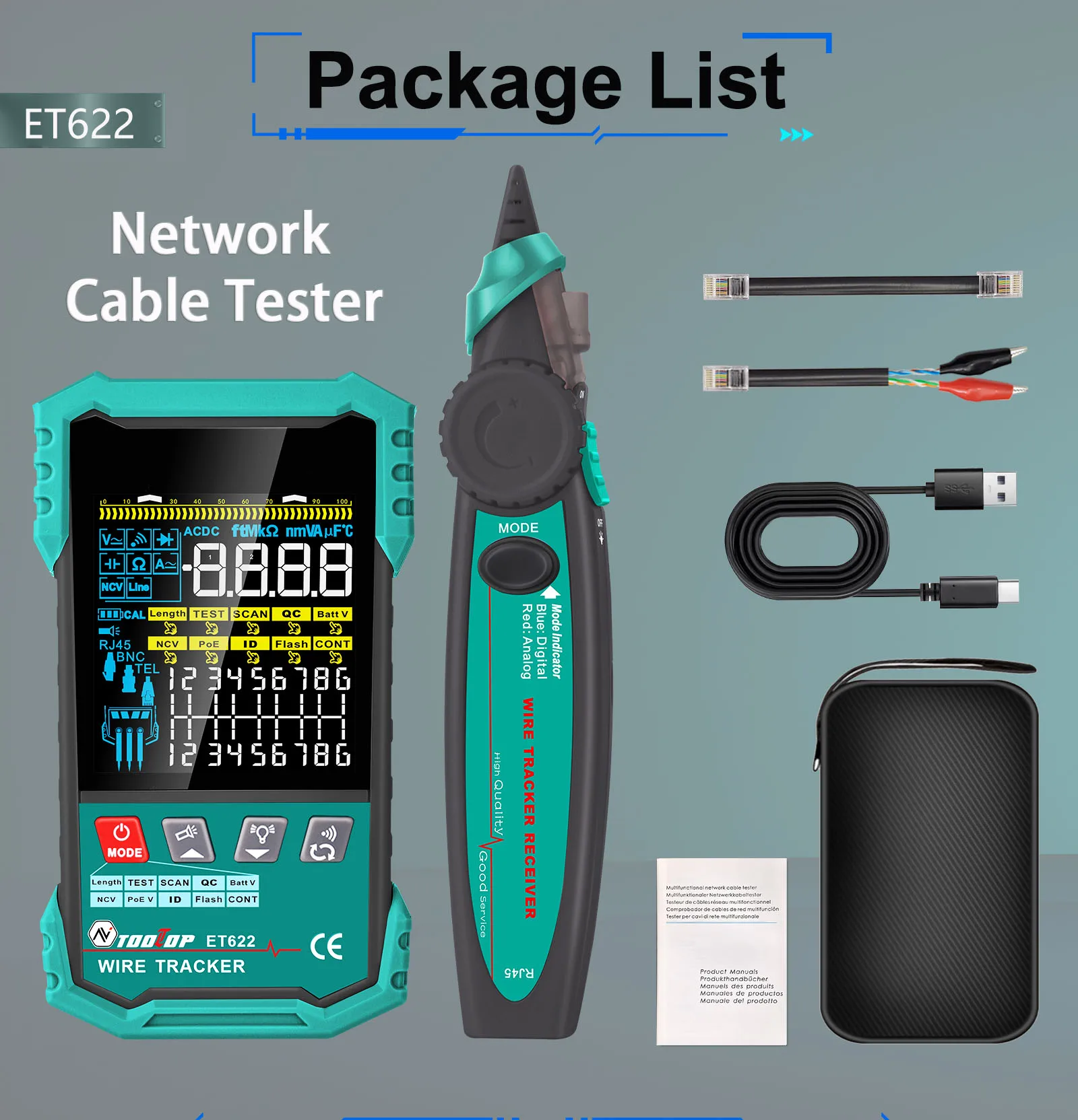 Netzwerkkabeltester LAN Kabelprüfer Kabelmapping POE Kurzschluss Test - Bild 7 von 12
