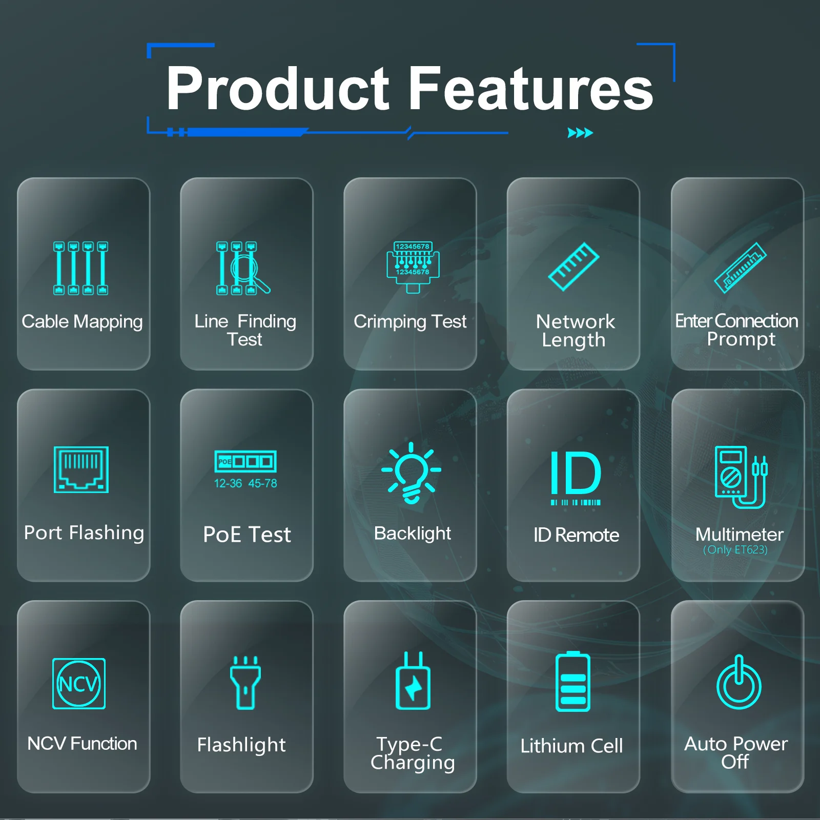 Netzwerkkabeltester LAN Kabelprüfer Kabelmapping POE Kurzschluss Test - Bild 5 von 12