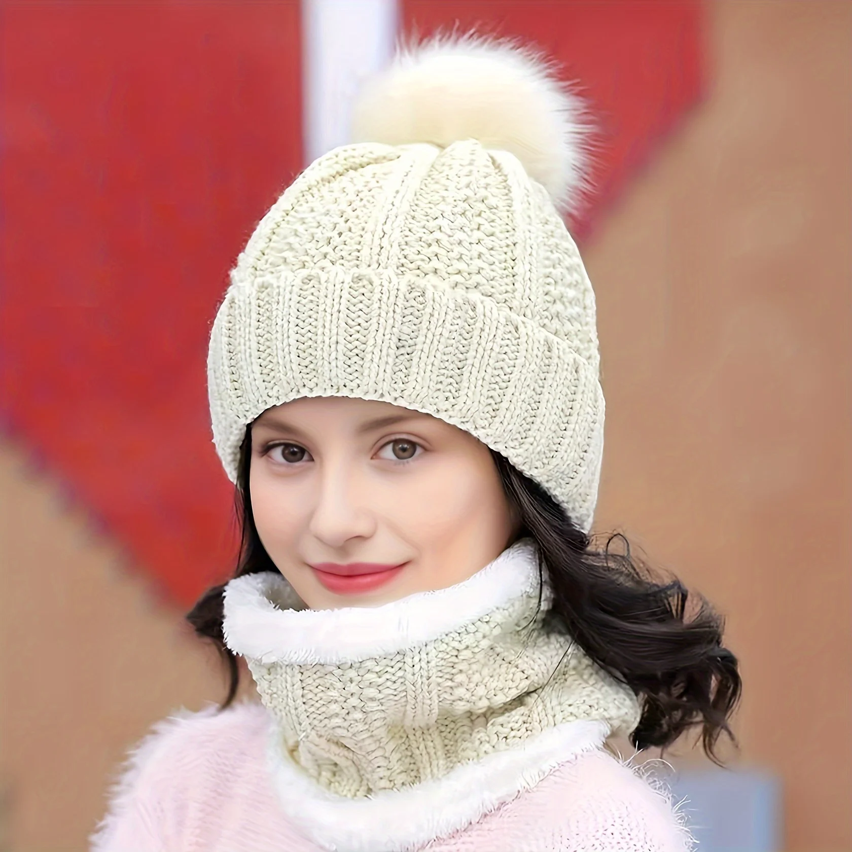 Wintermützen Schal Handschuhe Set Damen Winddicht Plüsch warm
