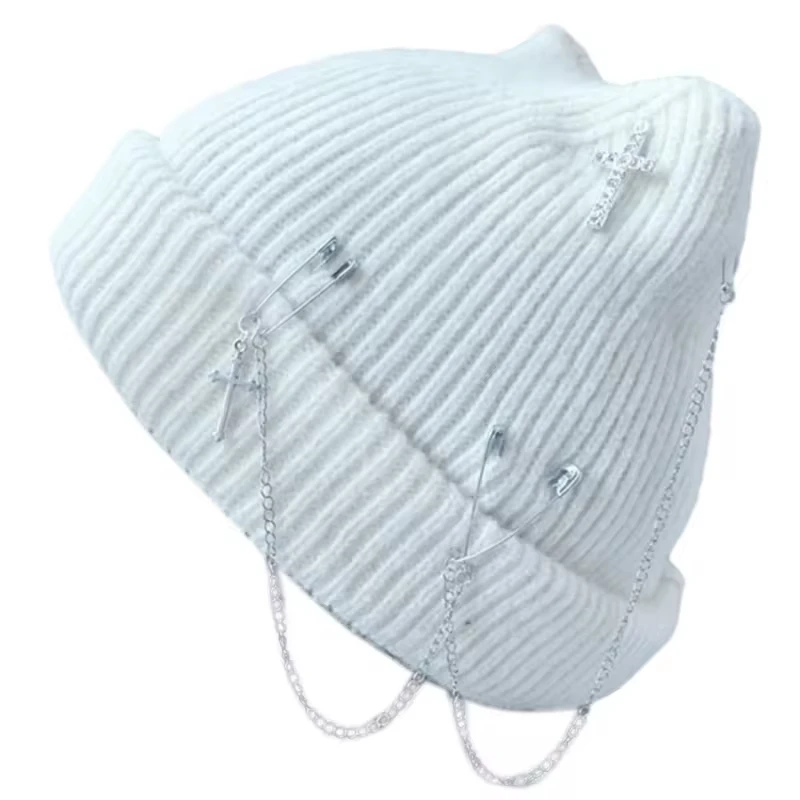 Gothic Strickmütze Damen Y2K Katzenohren Totenkopf Trend Accessoire