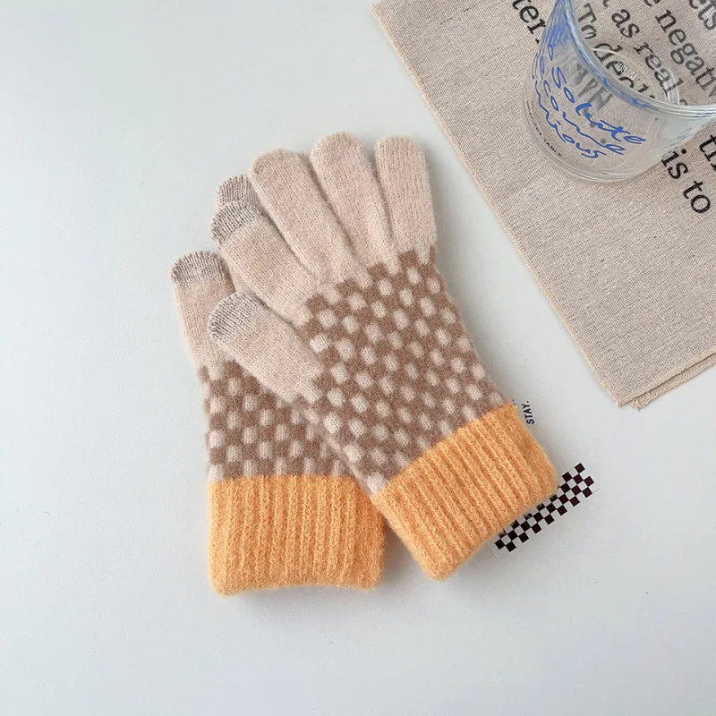 Gestrickte Damen Handschuhe Winterwarme Touchscreen Mode Plaid Hohe Qualität