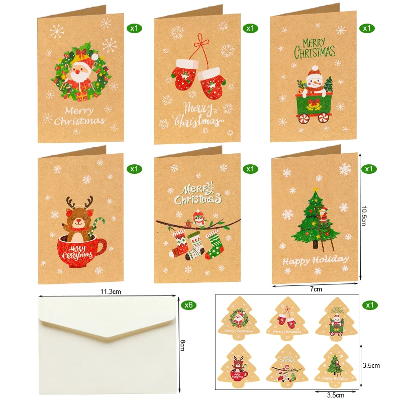 Weihnachtskarten Set Vintage Kraftpapier mit Umschlägen und Aufklebern