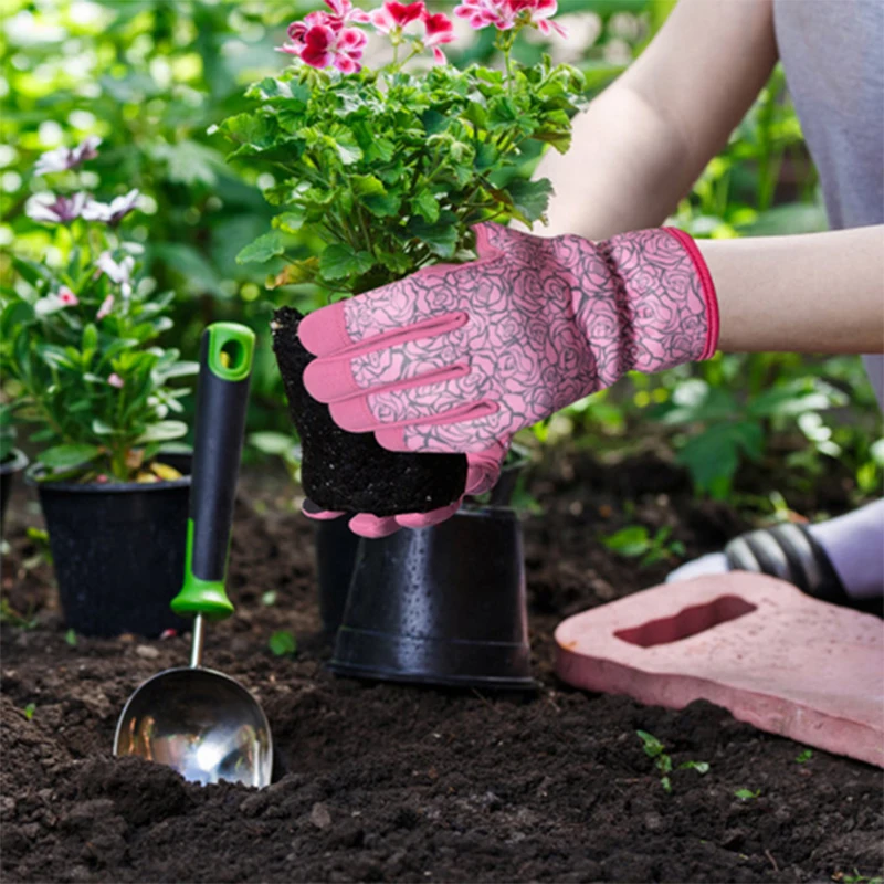 Kurze Damen Gartenhandschuhe dornensicher rosé atmungsaktiv Touchscreen