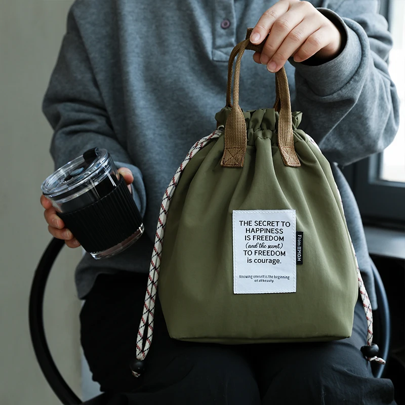 Lunch Bag Drawstring Thermal Isoliert Tragbar Canvas Oxford Picknick Tasche