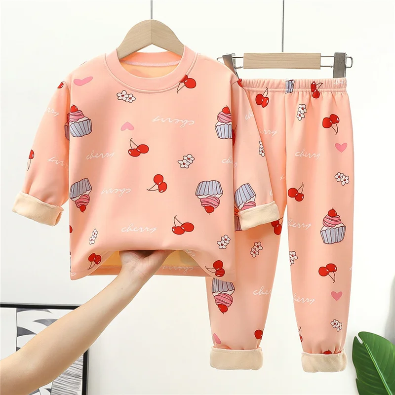 Kinder Pyjama Sets Winter Samt Druck Kleidung Anzüge Unisex Mode Komfort